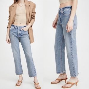 AGOLDE Lana Crop Mid Rise Vintage Straight Jeans Emulsion Light Wash Size 30